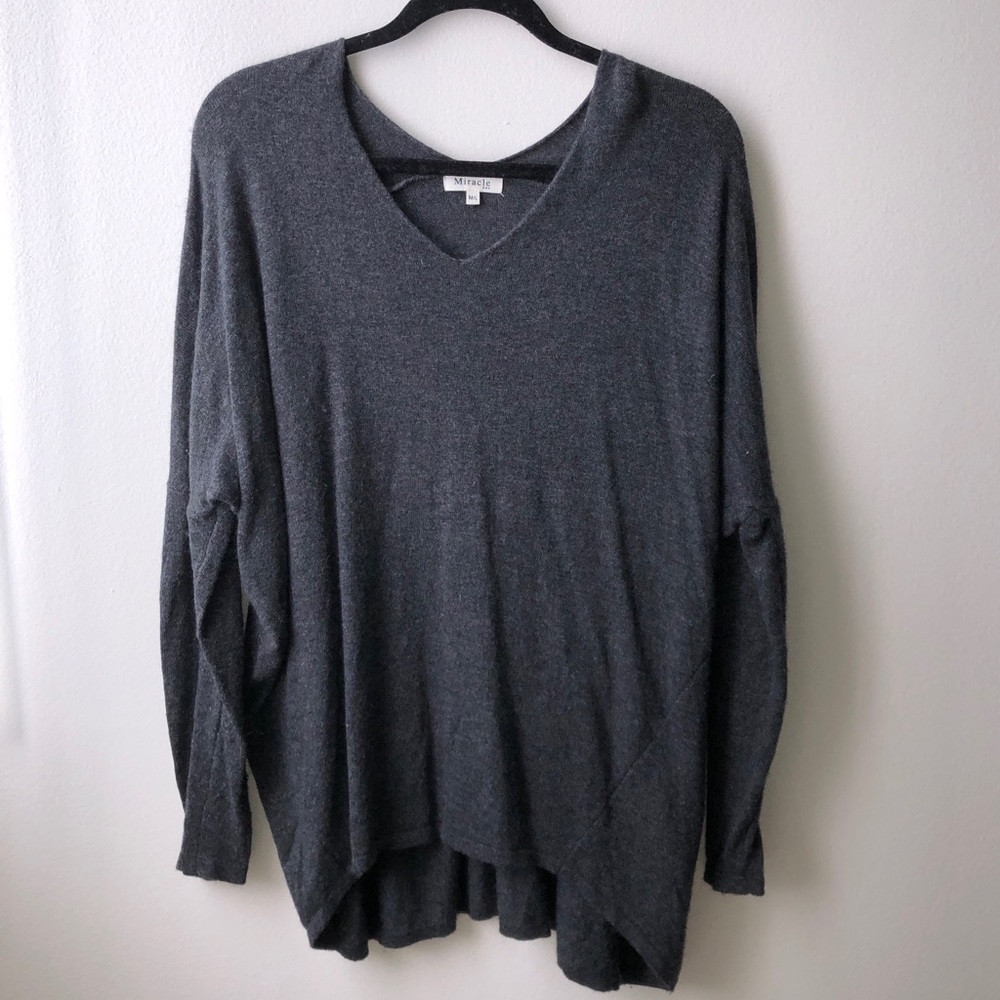DARK GREY OVERSIZED V-NECK SWEATER